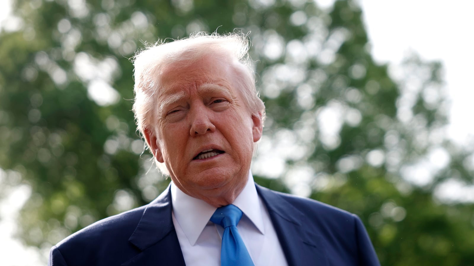 President Donald Trump speaks to the media.