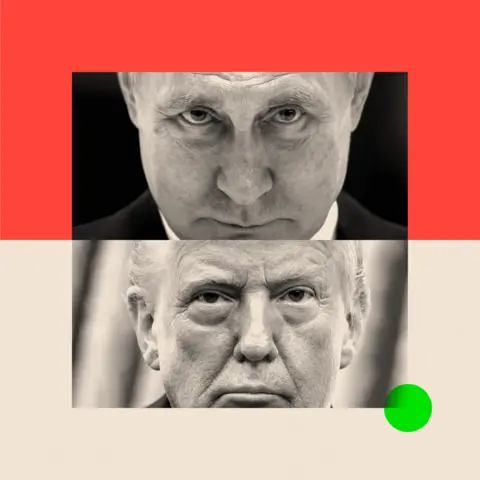 BBC Two treated images of close up shots of Vladimir Putin and Donald Trump