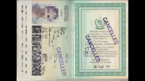 Rasheeda Bano Sisters say they surrendered their passports to the Pakistan High Commission but didn't provide the renunciation certificates. The picture shows the blurred passport of one of the sisters.