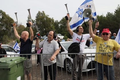 Protesters in front of the Kishon Detention Facility calling for the release of anti-government activist Yolanda Yavor on Saturday.