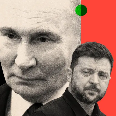 BBC A treated image showing Putin with Zelensky in the forefront 