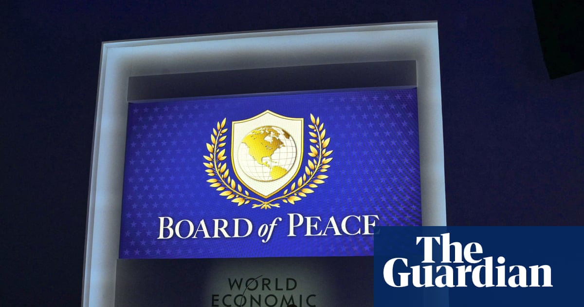 Davos onlookers notice Trump’s ‘board of peace’ logo resembles UN emblem | Donald Trump