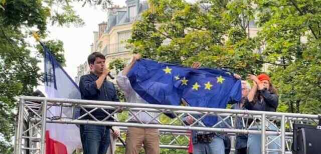 In France, demonstrators tore up the European Union flag