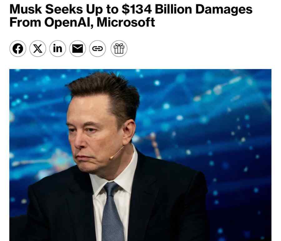 Elon Musk is seeking up to $134 billion from OpenAI and Microsoft,