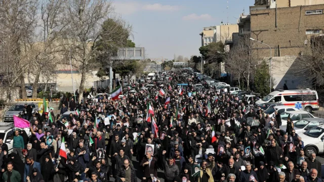 People in Tehran took to the streets with portraits of Khamenei