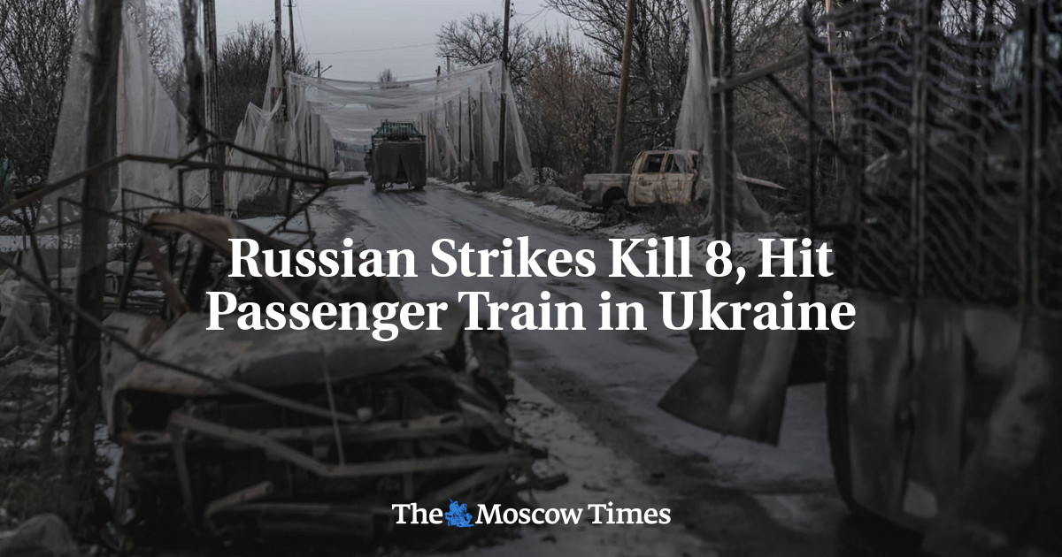 Russian Strikes Kill 8, Hit Passenger Train in Ukraine